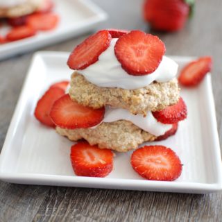This healthy strawberry shortcake recipe is perfect for a summer dessert! It works great for a cookout –make the biscuits ahead of time and guests can add the toppings.