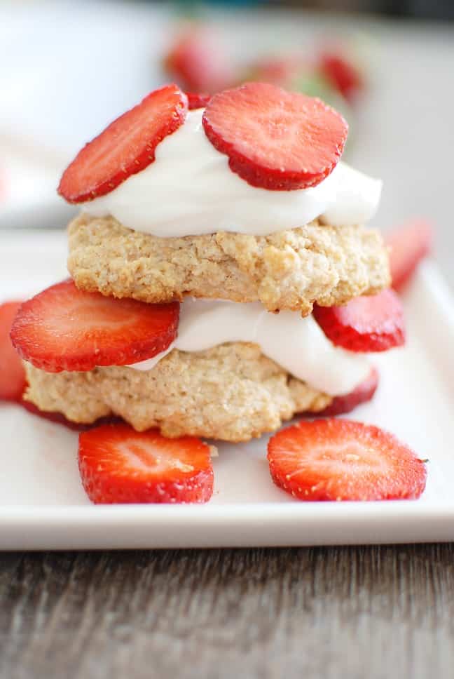 This healthy strawberry shortcake recipe is perfect for a summer dessert! It works great for a cookout –make the biscuits ahead of time and guests can add the toppings. 