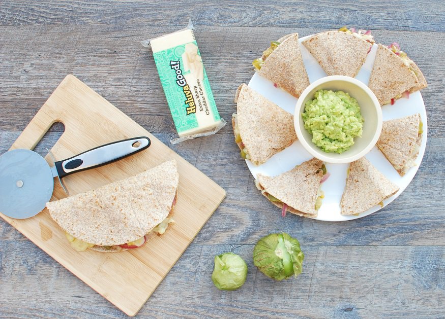 This vegetarian quesadilla with corn, tomatillos, and cheese is perfect for your summer get togethers!