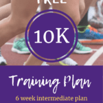 A group of runners with a text overlay about a free 10k training plan