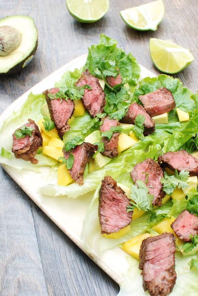 Steak Lettuce Wraps with Mango and Avocado Snacking in Sneakers