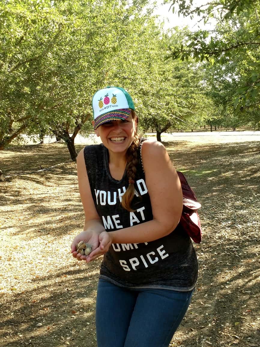 In the almond orchard at the almond Harvest Experience