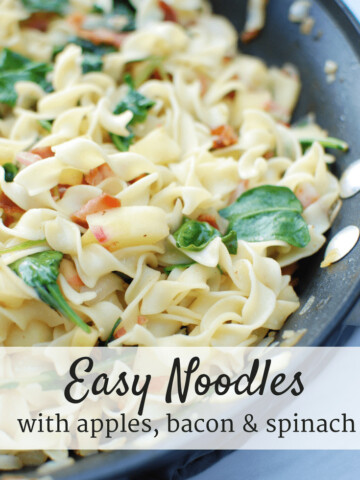 This easy noodle recipe is made with just seven ingredients, including noodles, bacon, apples and spinach. Super simple, super tasty!