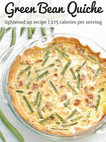 This easy quiche is made with just 8 ingredients! Plus, it’s a relatively healthy quiche, made using milk rather than half and half or cream, and loaded with nutrient-rich green beans.