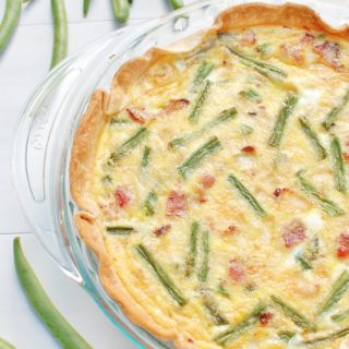 This easy quiche is made with just 8 ingredients! Plus, it’s a relatively healthy quiche, made using milk rather than half and half or cream, and loaded with nutrient-rich green beans.