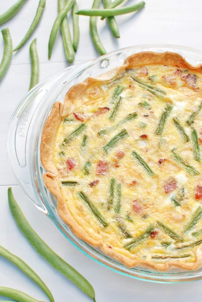 This easy quiche is made with just 8 ingredients! Plus, it’s a relatively healthy quiche, made using milk rather than half and half or cream, and loaded with nutrient-rich green beans.