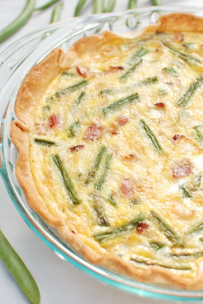 This easy quiche is made with just 8 ingredients! Plus, it’s a relatively healthy quiche, made using milk rather than half and half or cream, and loaded with nutrient-rich green beans.