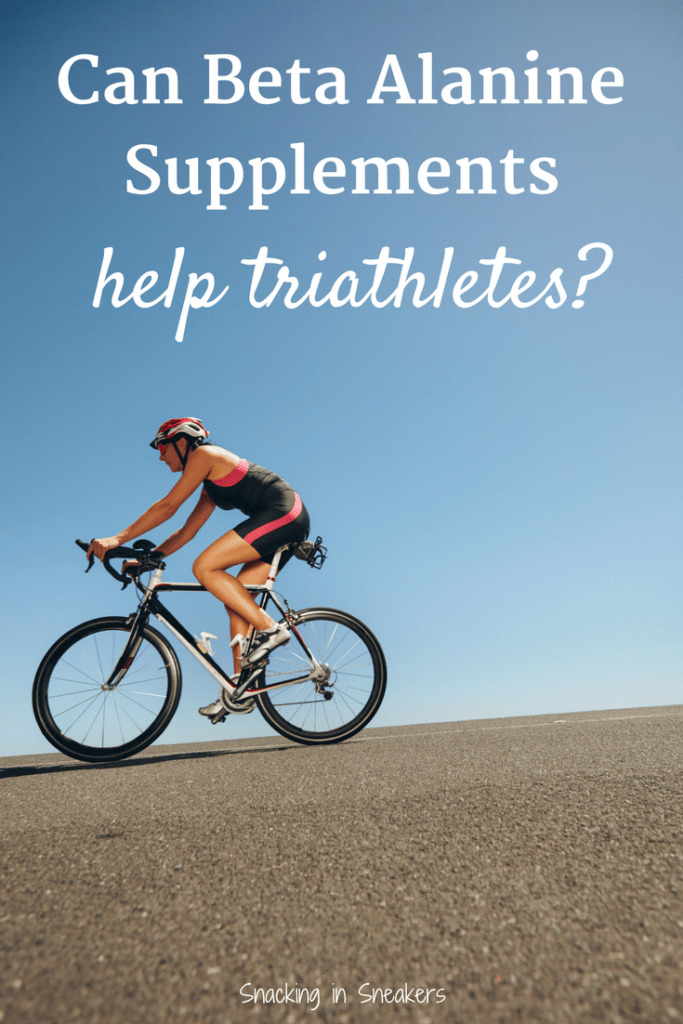 A triathlete riding her bike outside with a text overlay that says can beta alanine supplements help triathletes.