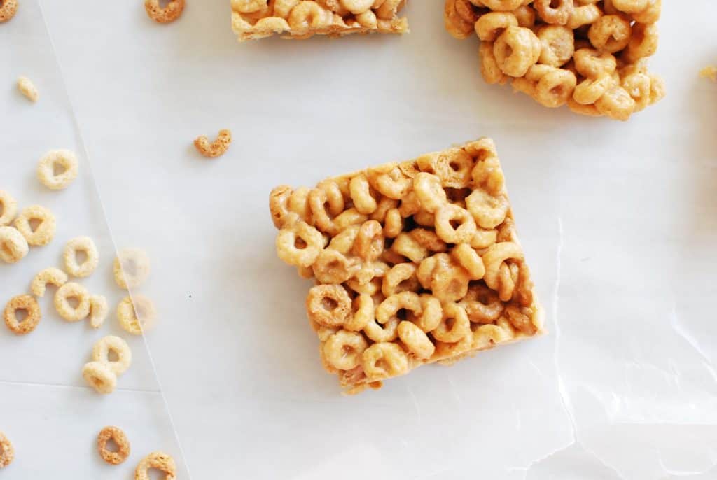 Peanut Butter Honey Cheerio Bars Snacking in Sneakers