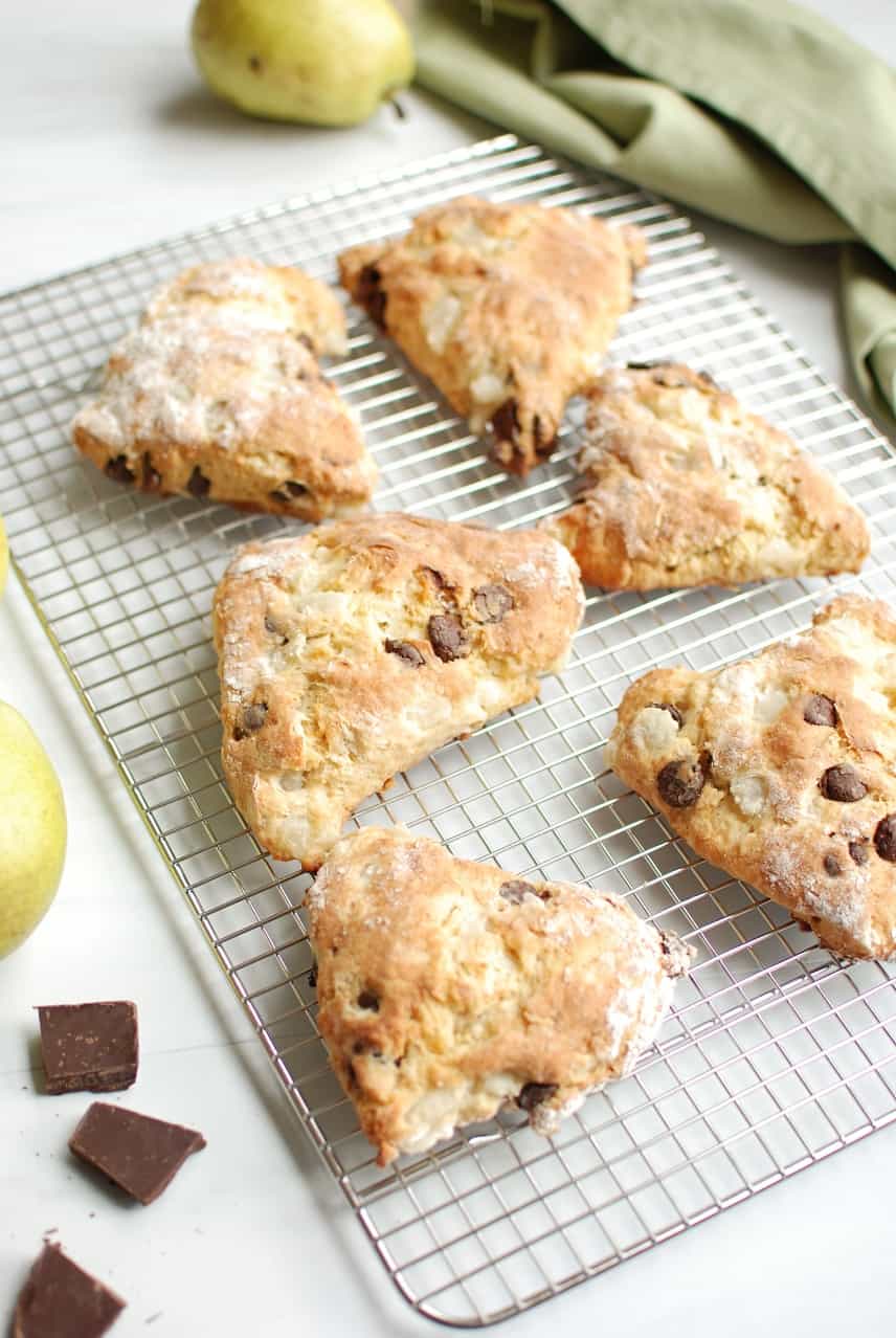 Pear and chocolate scones are a delicious wintertime treat that’s easy to whip up quickly on the weekend!