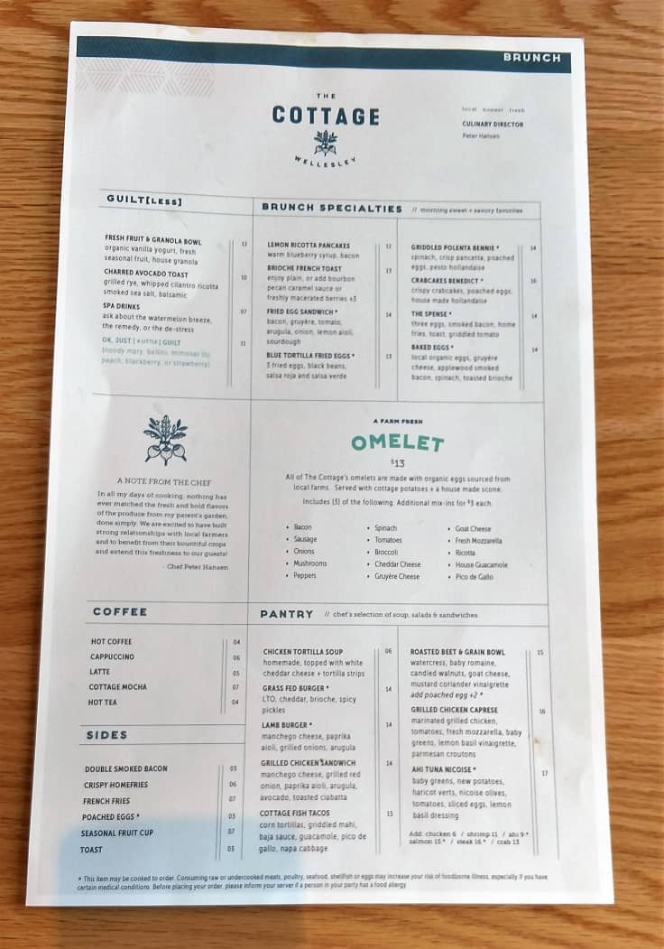 Cottage Wellesley Menu