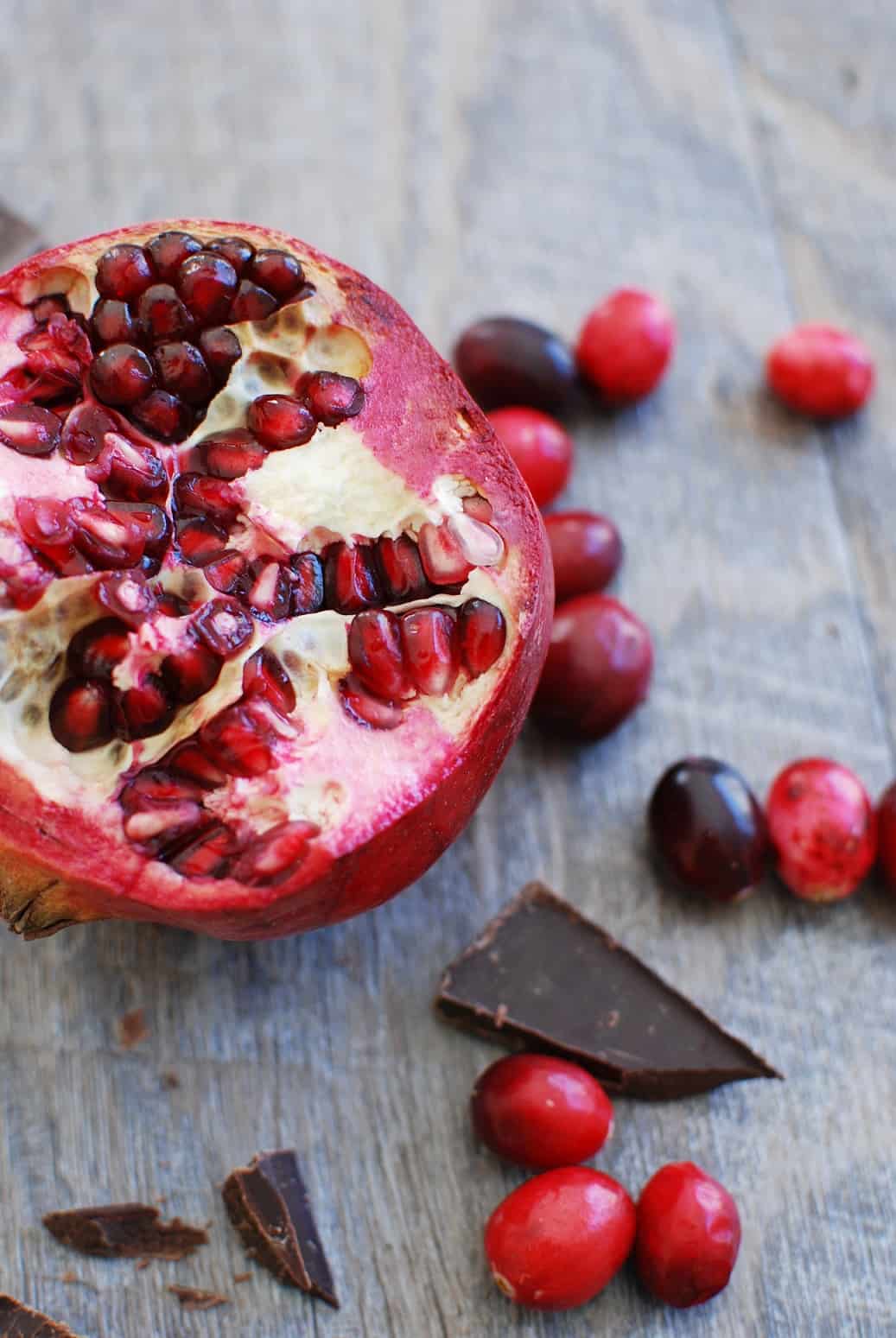 pomegranate, dark chocolate, and cranberries