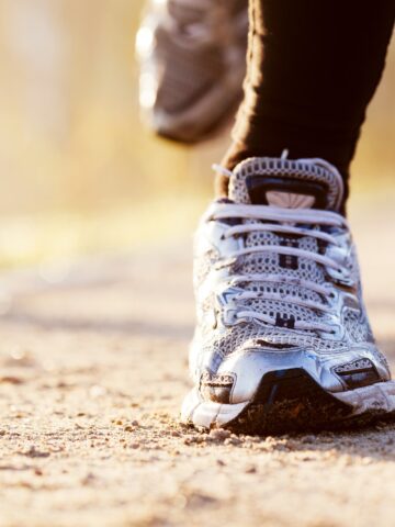 A runner's feet during a fartlek workout.