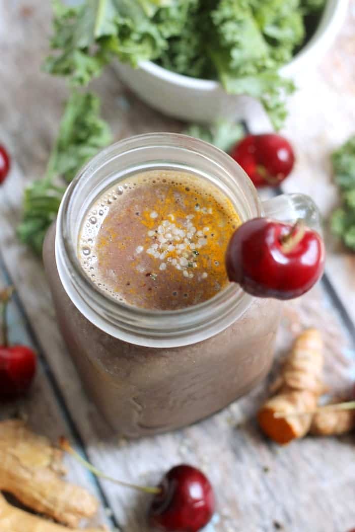 Cherry Pineapple Smoothie in a Mason Jar