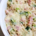 Leftover Ham Casserole in a White Dish