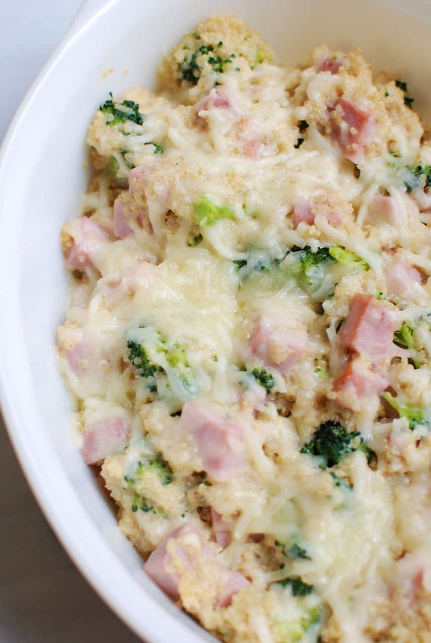 Cheesy Leftover Ham Casserole with Quinoa and Broccoli