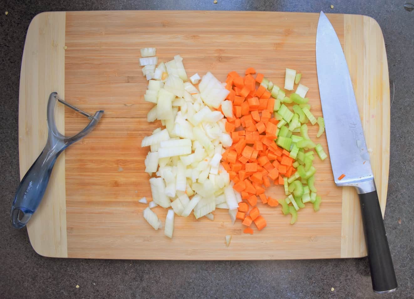 Chopped Vegetables on a Cutting Board