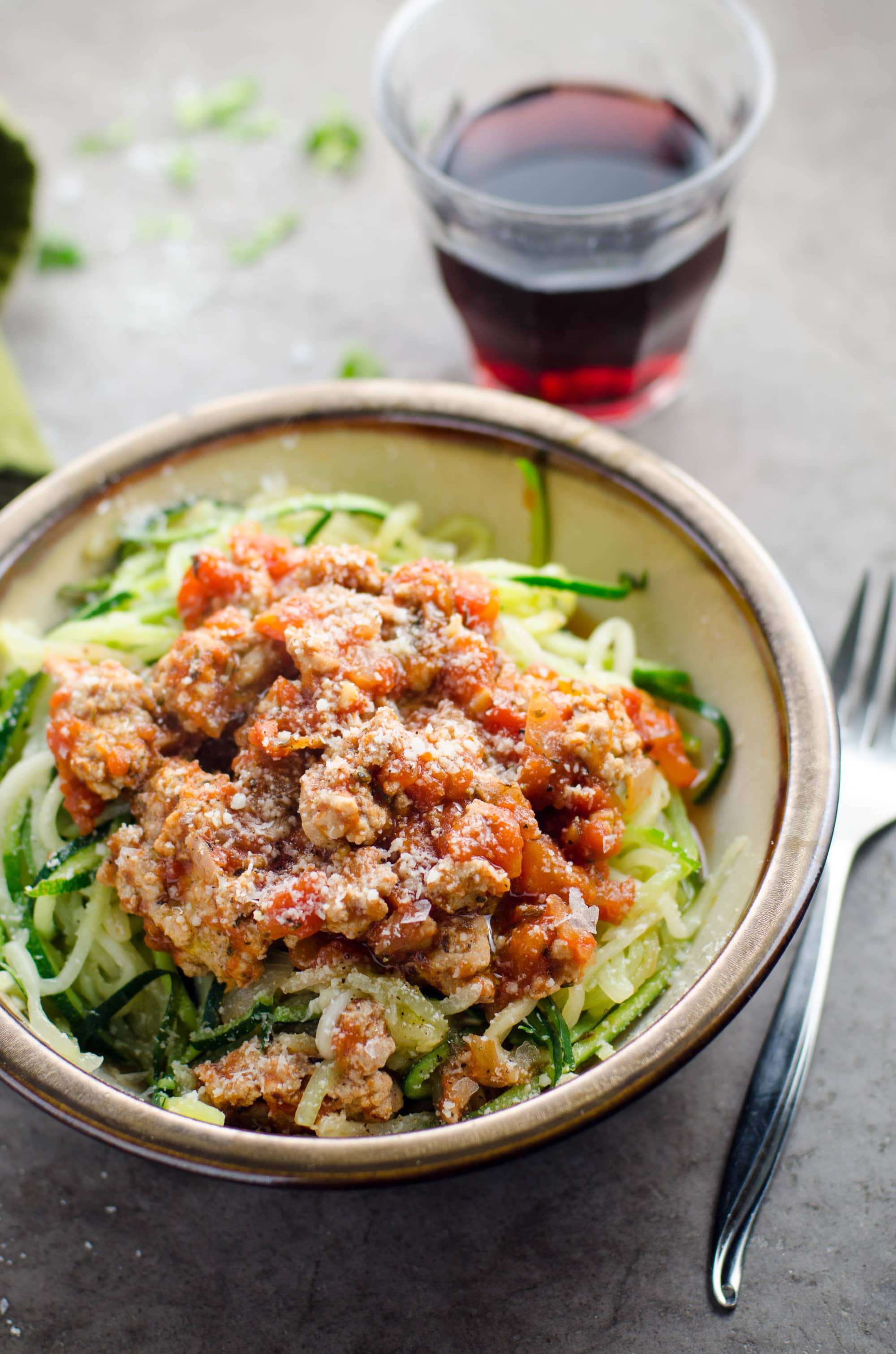 Spiralized Zucchini Noodles with Turkey Meat Sauce 