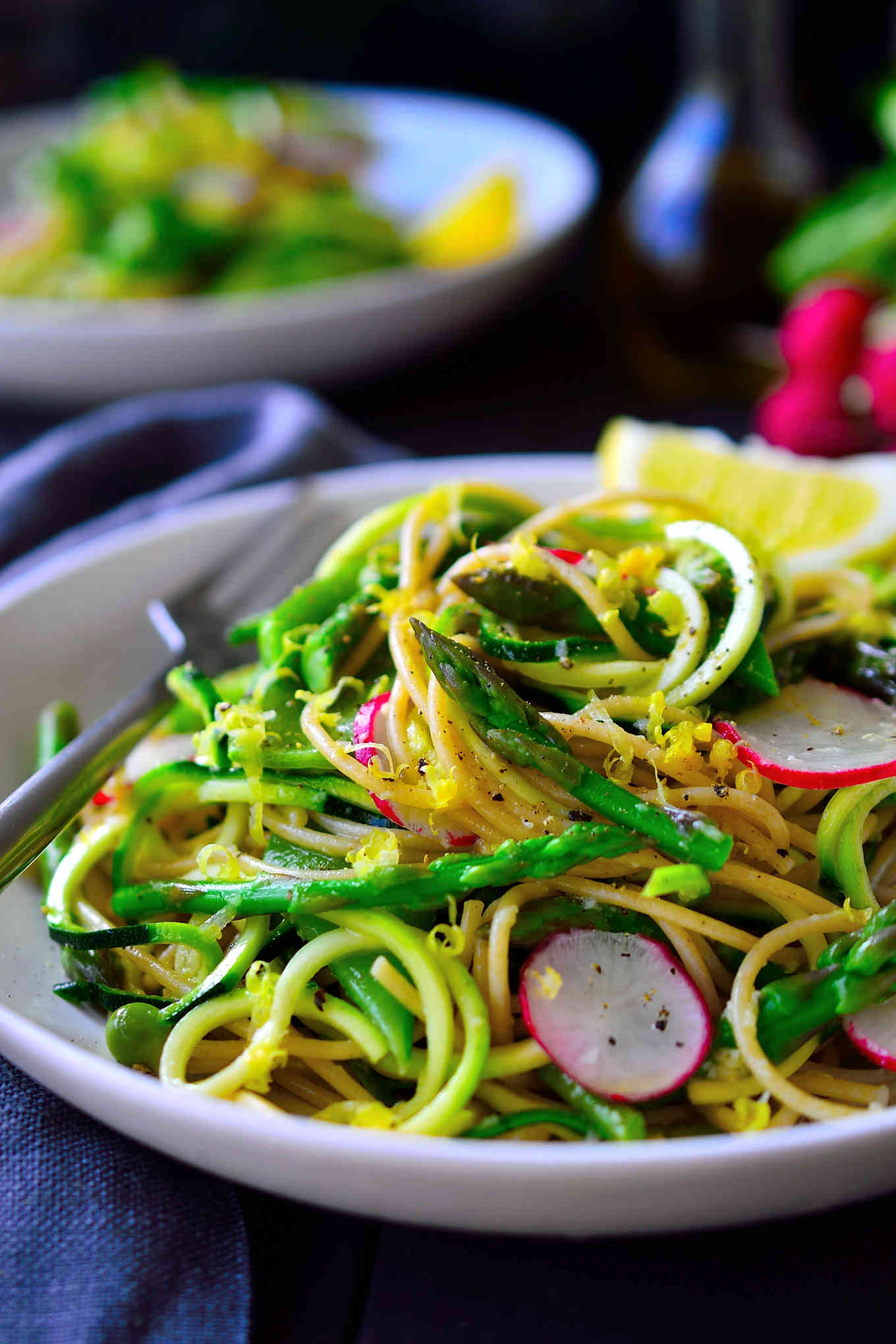 Spiralized zucchini recipe with spring vegetables