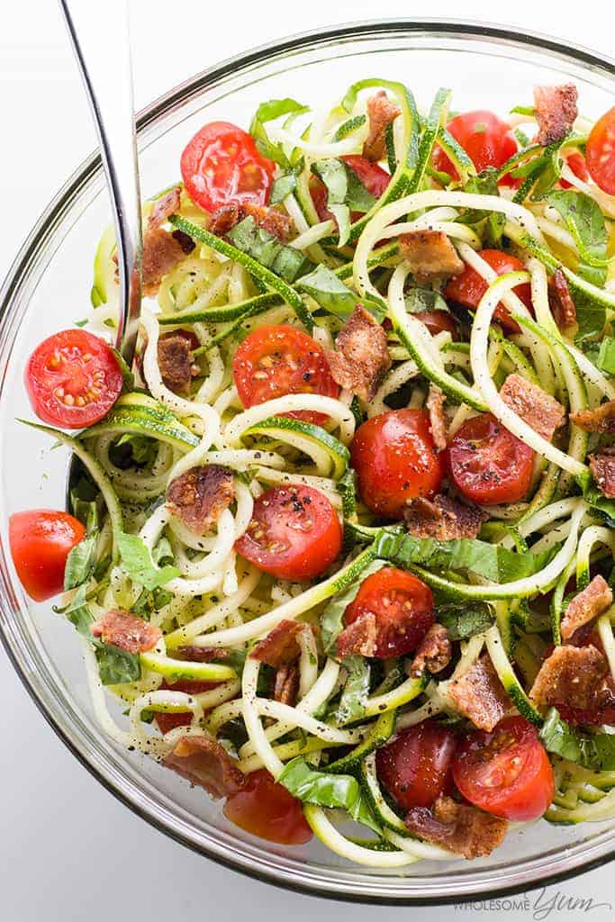 Zucchini Noodle Salad with Bacon and Tomatoes 