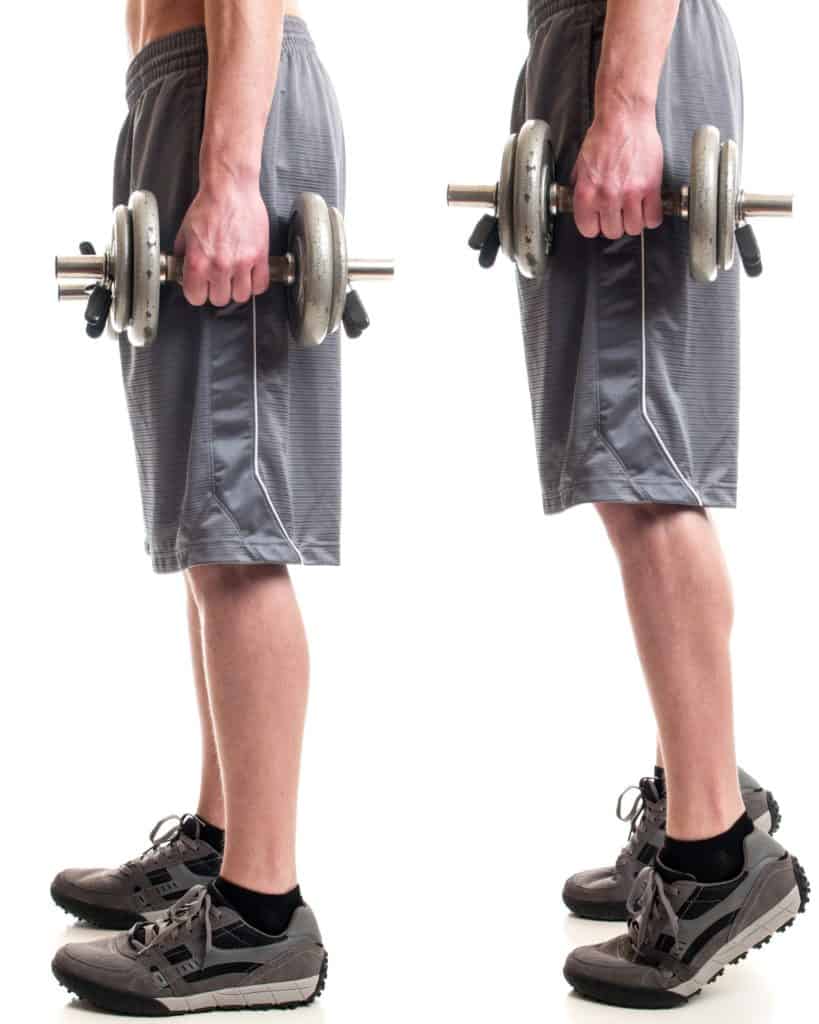 Weighted calf raise with dumbbells