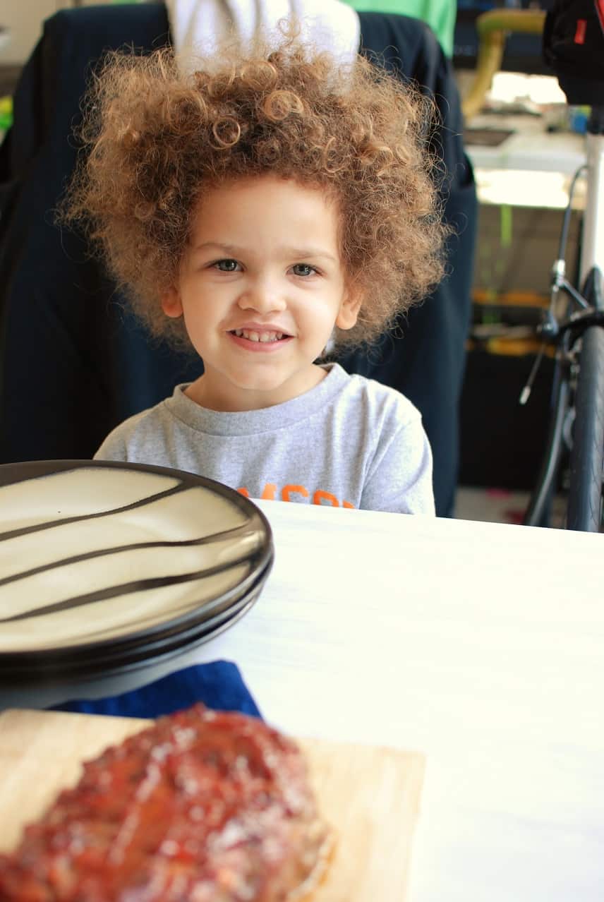 Toddler stepping into a food photo shoot