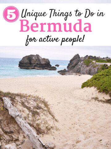 Beach in Bermuda with text overlay about unique things to do in bermuda
