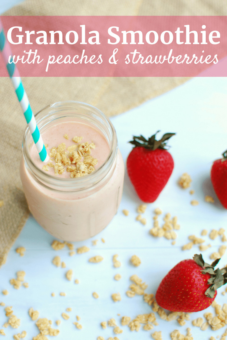 Granola Smoothie with Peaches and Strawberries Snacking in Sneakers