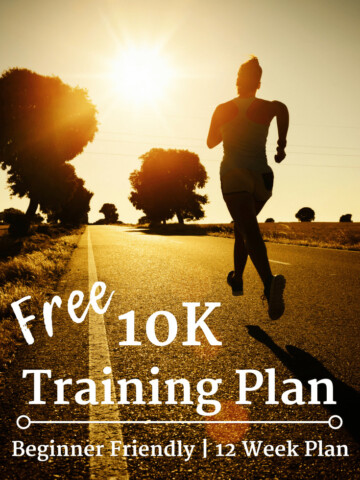 Silhouette of a runner in the sunlight with a text overlay about a 10K training plan