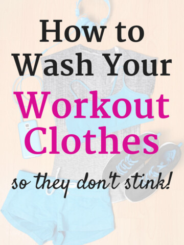 Workout clothes with a text overlay about how to wash them