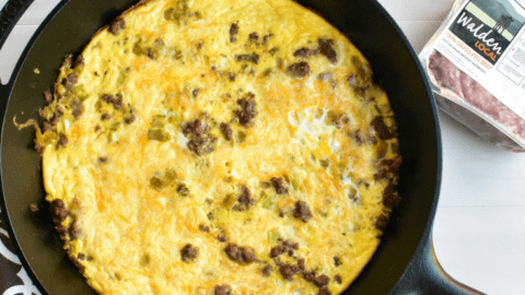 Cheeseburger frittata in a cast iron skillet