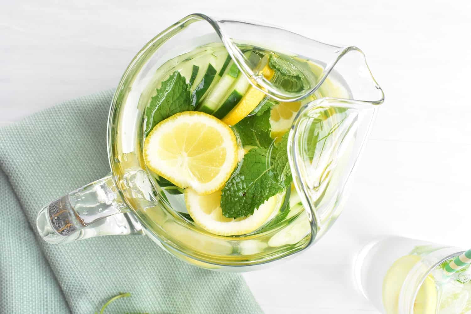 Pitcher of lemon mint cucumber water