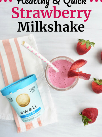 Healthy Strawberry Milkshake next to a pint of ice cream
