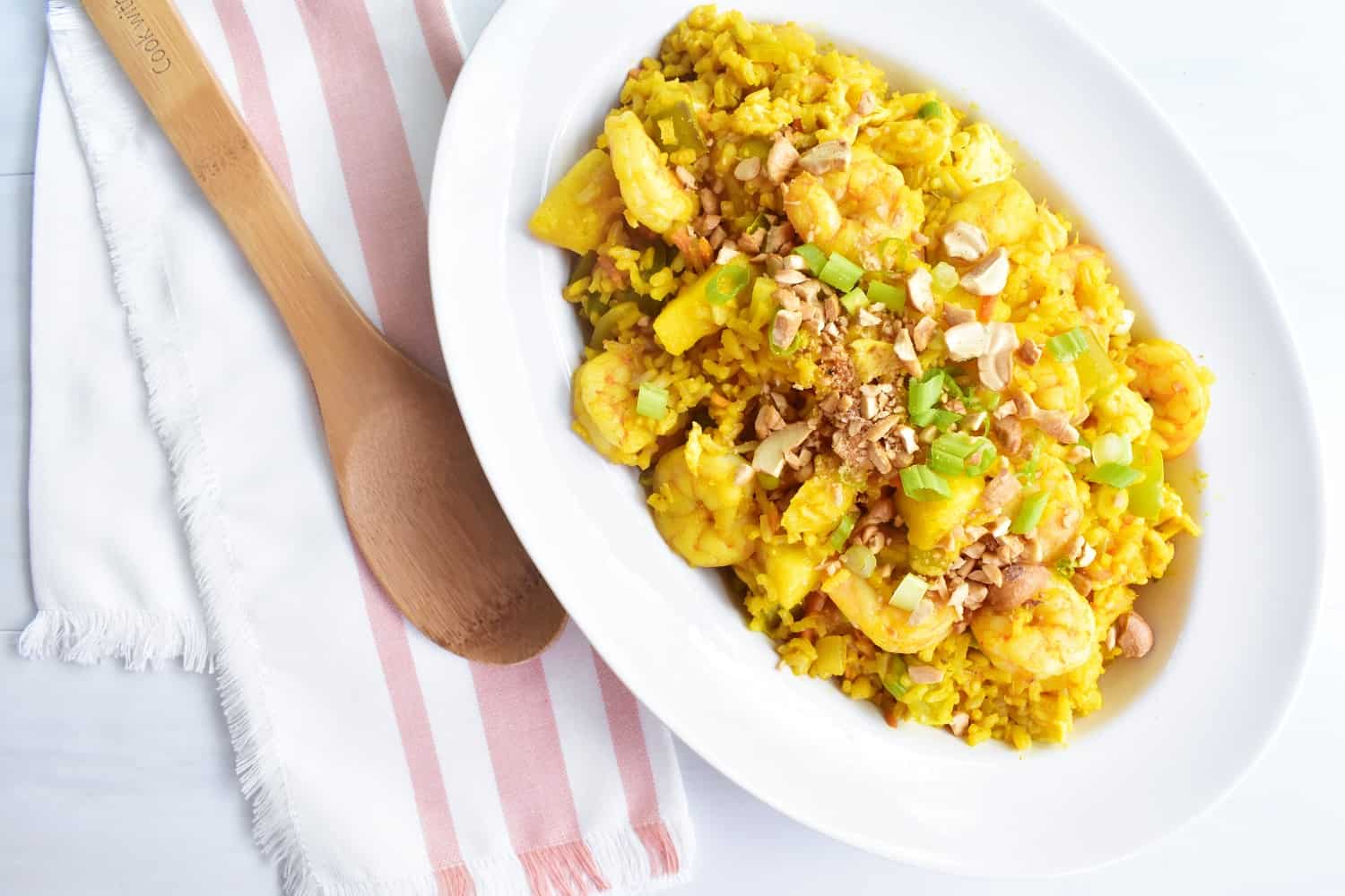 Pineapple fried rice in a bowl.