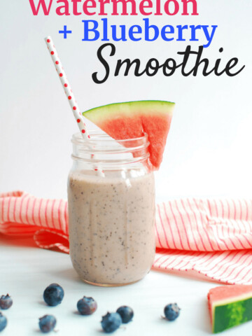 Watermelon Blueberry Smoothie in a mason jar