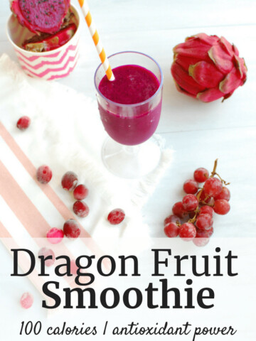dragon fruit smoothie next to grapes, cranberries, and pitaya