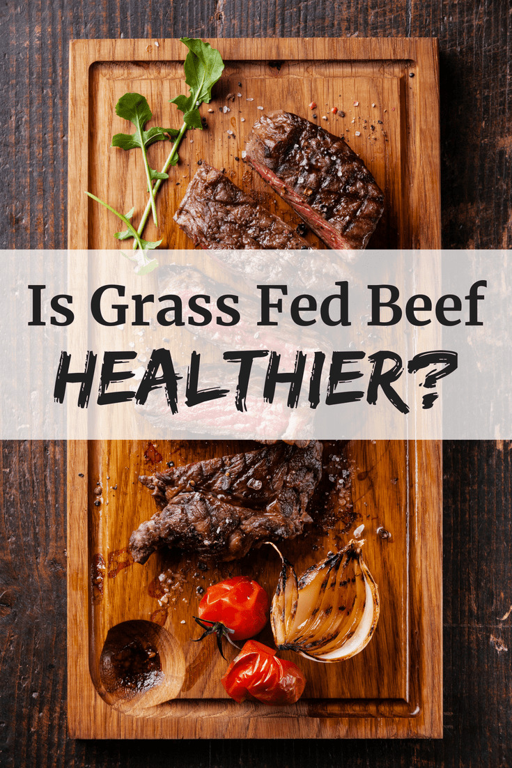 Sliced steak with a text overlay asking is grass fed beef healthier