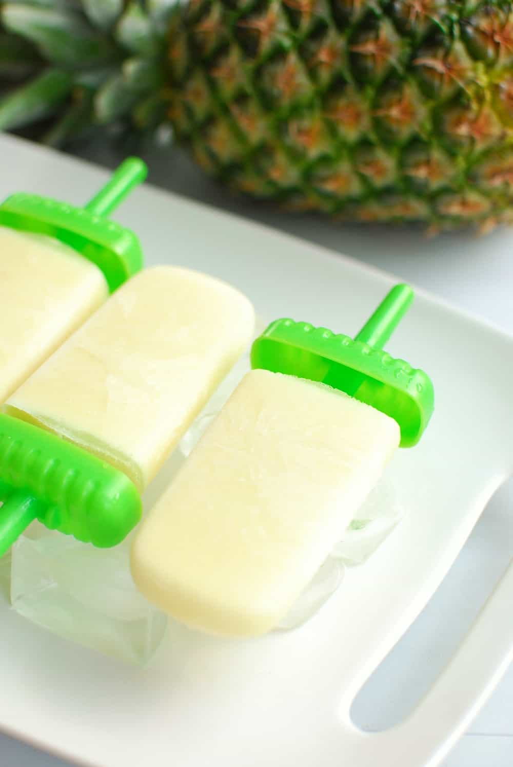 Close up of a pina colada popsicle