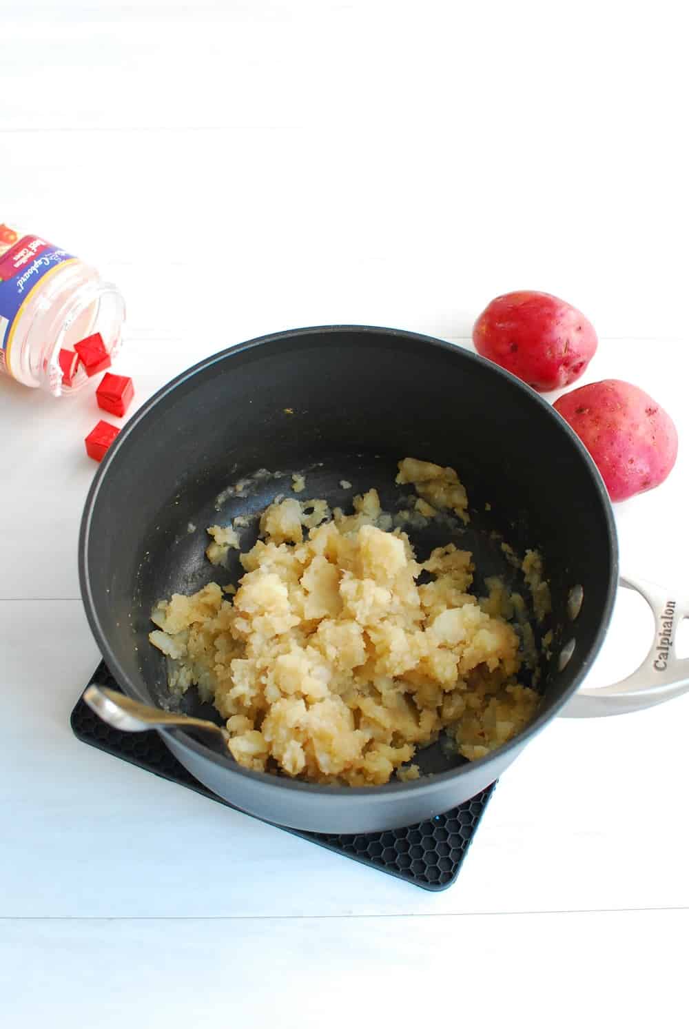 Mashed potatoes in a pot to use for eating while running