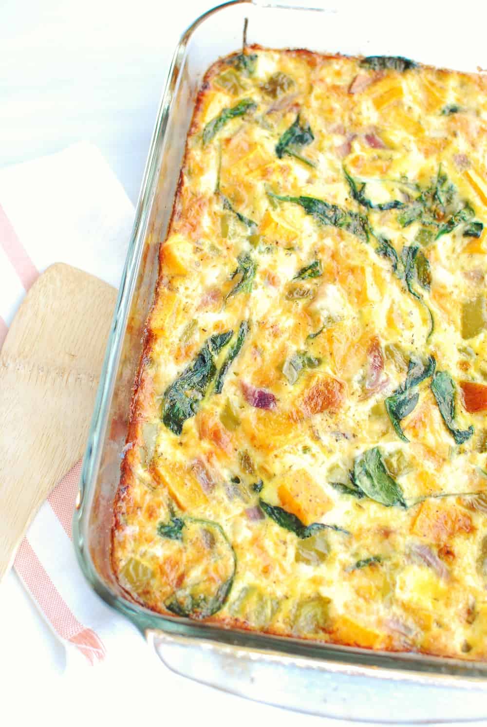 Close up of a butternut squash breakfast casserole