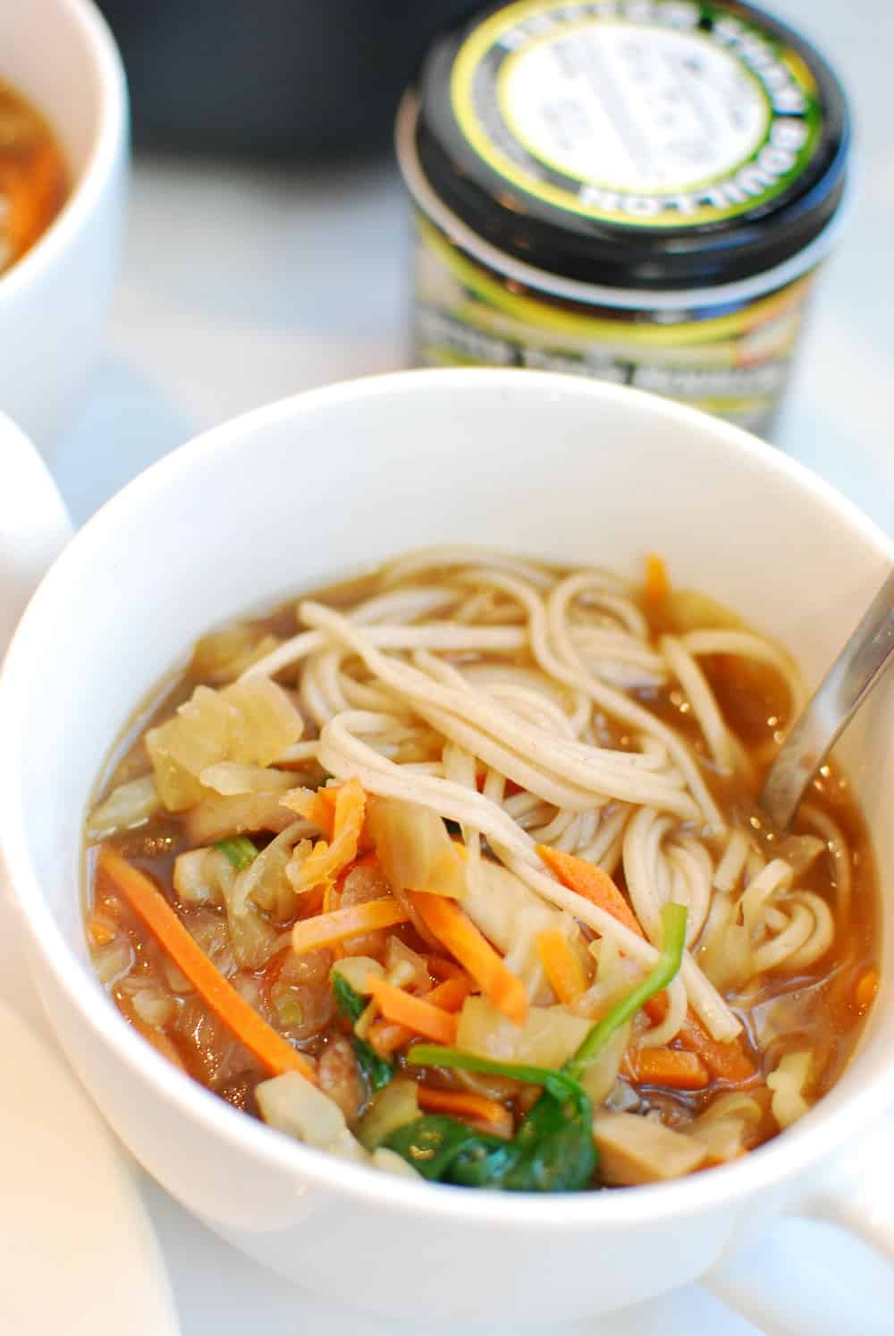 Soba Noodle Broth Bowl Snacking in Sneakers