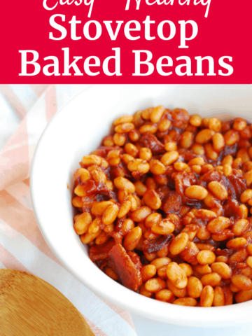 A bowl full of easy healthy baked beans