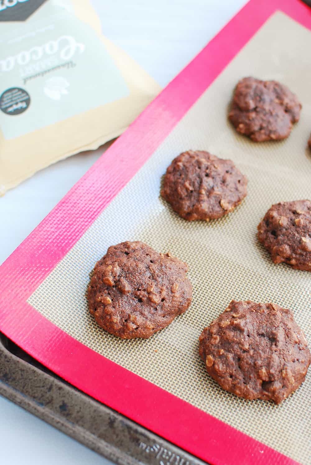 A tray with double chocolate banana cookies