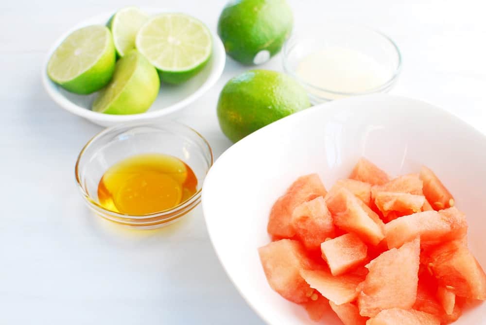 Ingredients to make homemade watermelon gummy bears