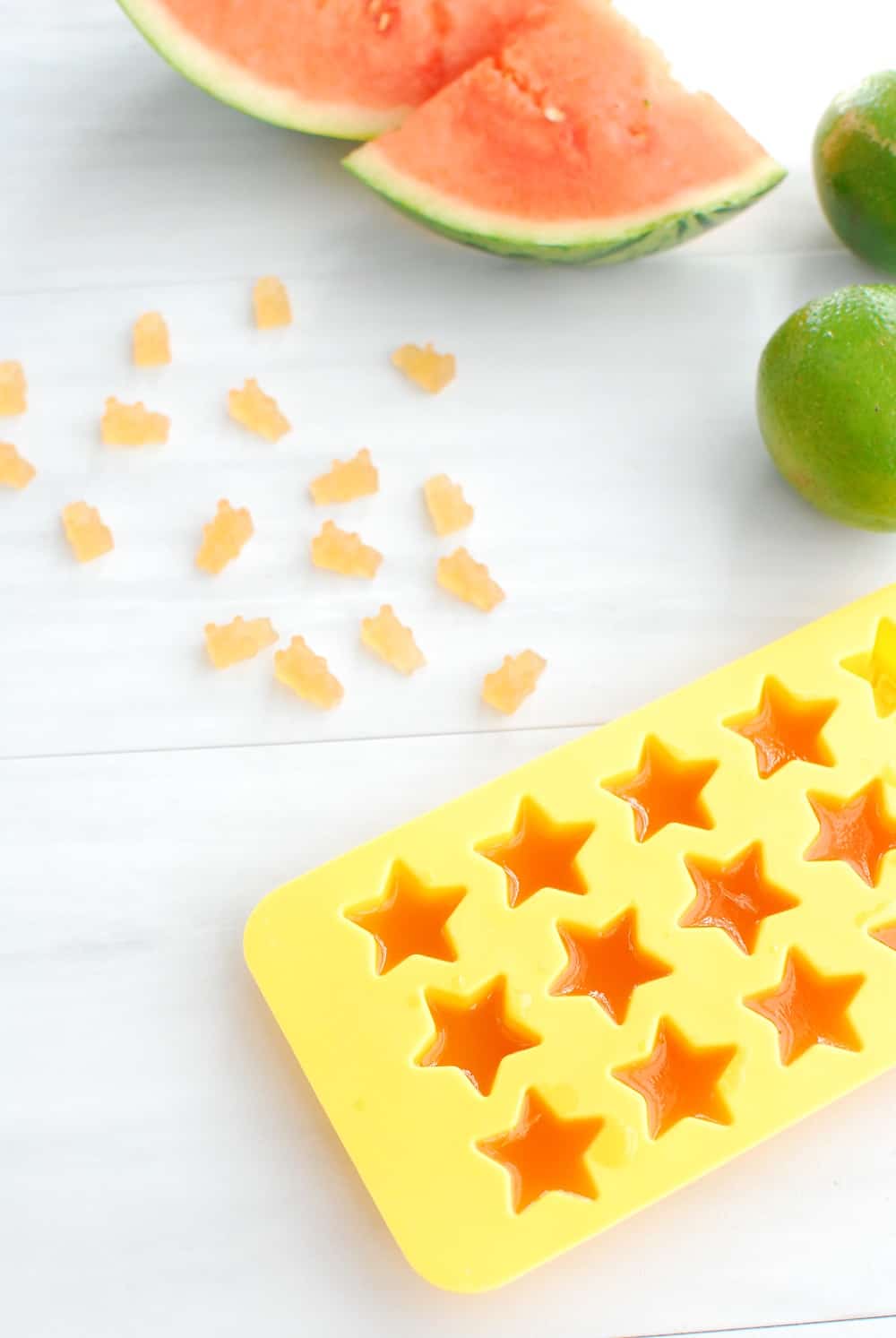 A tray filled with homemade protein gummies that are shaped like stars