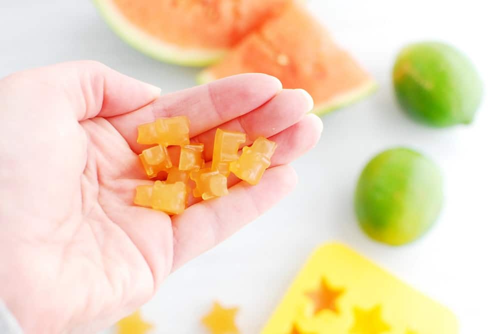 PostWorkout Watermelon Lime Protein Gummies Snacking in Sneakers
