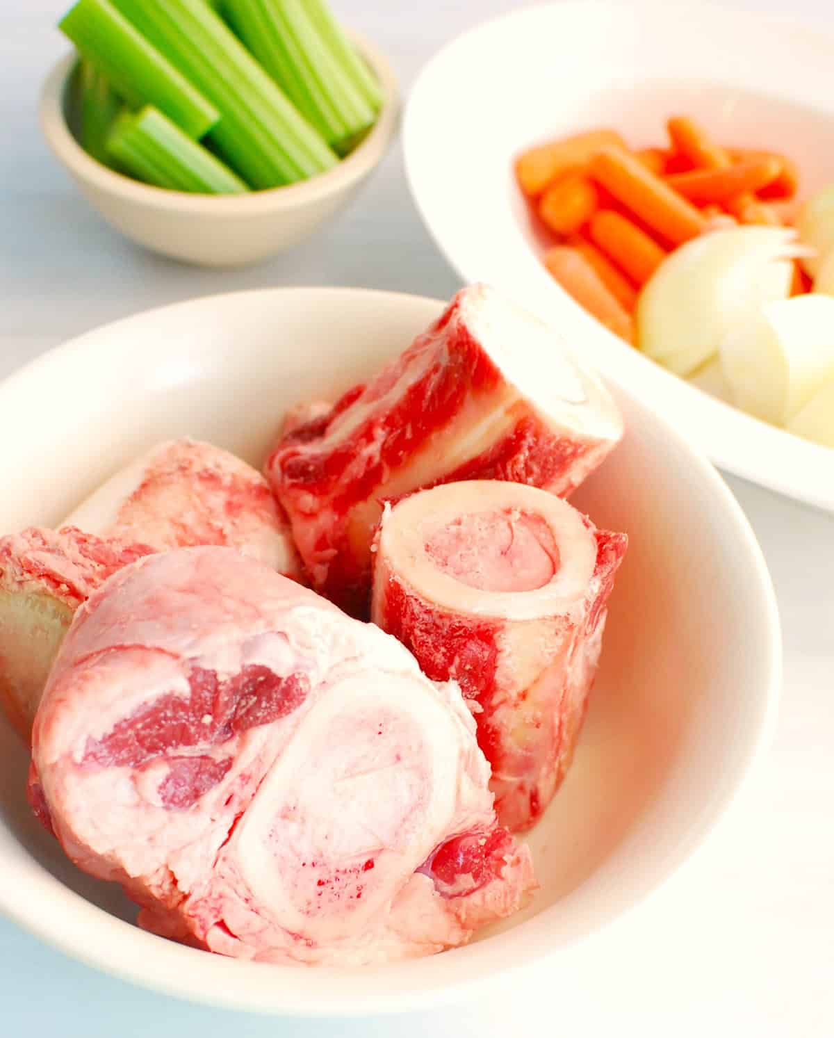 The bones and vegetables for making homemade bone broth.