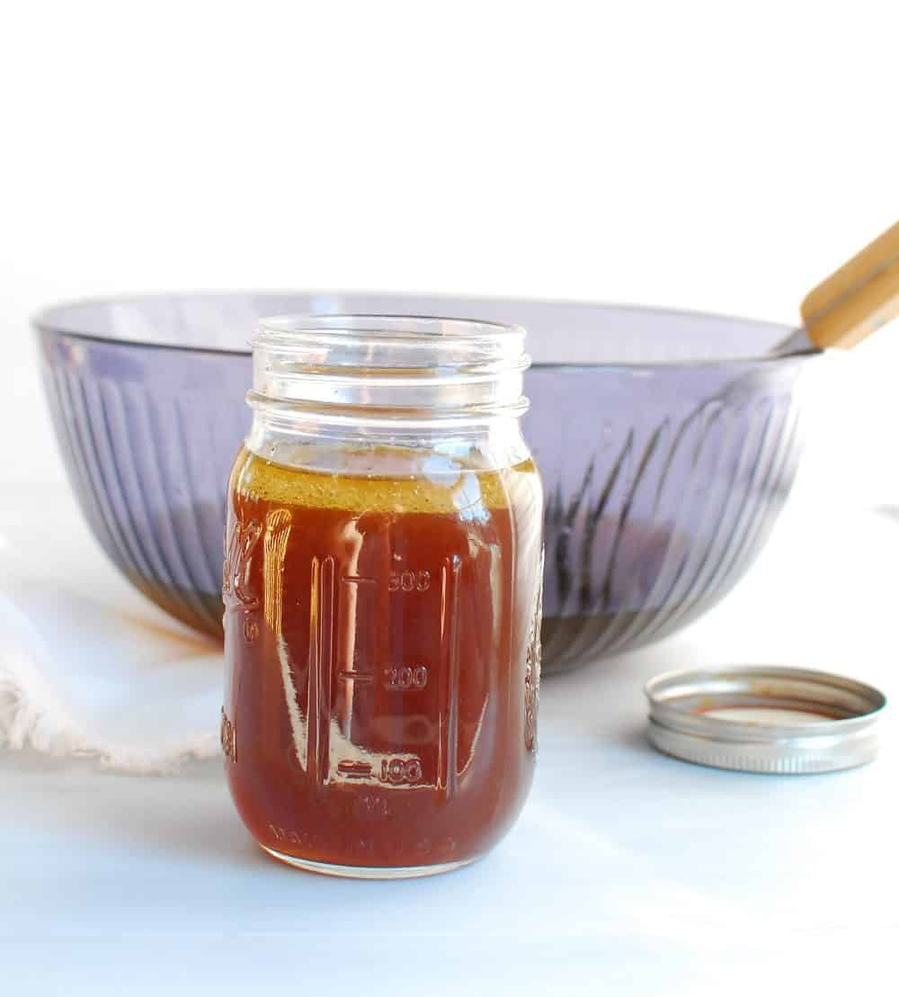 Homemade bone broth in a jar