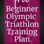 A triathlete on a bike with a text overlay about a free beginner olympic triathlon training plan