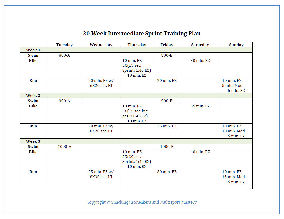 Intermediate sprint triathlon training plan